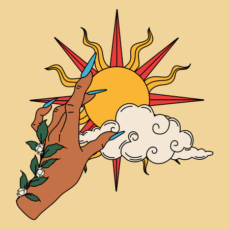 Spiritual Boho Sun and Cloud Line Art Designのイラスト素材