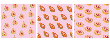 Trendy Tropical Fruit Seamless Pattern Collectionのイラスト素材