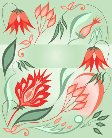 Colorful floral abstract pattern on a Green Background. のイラスト素材