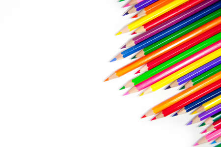 Assortment of coloured pencils on white backgroundの写真素材