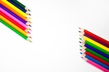 Colour pencils on white background close upの写真素材