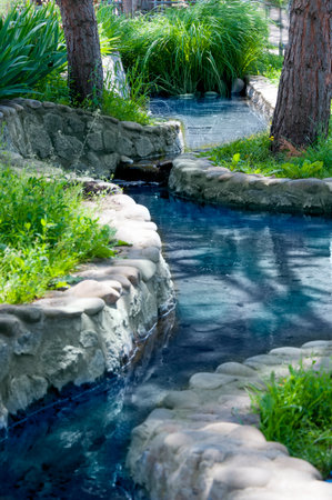 water stream in the park of European style. rest. landscape, selective focusの写真素材
