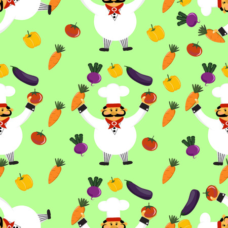 Pattern with chef and vagetables.のイラスト素材