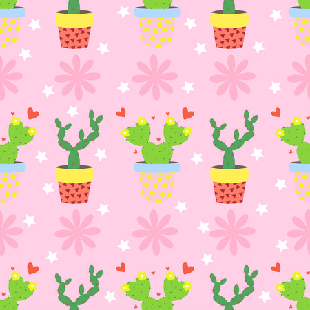 Cactus pattern background Seamless pattern with cute cactus.のイラスト素材