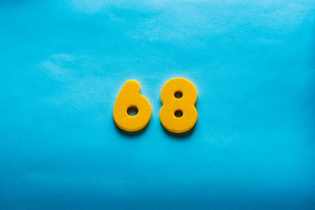 68 years old celebrating classic . Colored happy anniversary 68 th template colorful numbers. Greetings celebrates card. Traditional framed digits of ages. Sale, special prize, % off concept.の写真素材