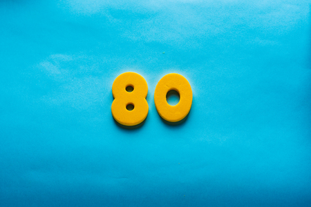80 years old celebrating classic . Colored happy anniversary 80th template colorful numbers. Greetings celebrates card. Traditional framed digits of ages. Sale, special prize, % off concept.の写真素材