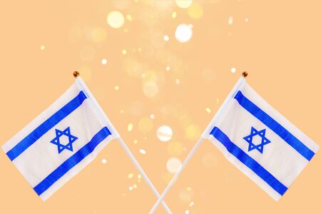 Two Israel Flags With Bokeh Lights Background for Israel Holidays.