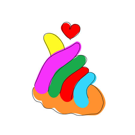 Korean heart sign hand gesture . Vector flat modern beauty style illustration icon design. Isolated on white background. Korean hand love sign, finger heart, asian love symbol, valentine's day conceptのイラスト素材
