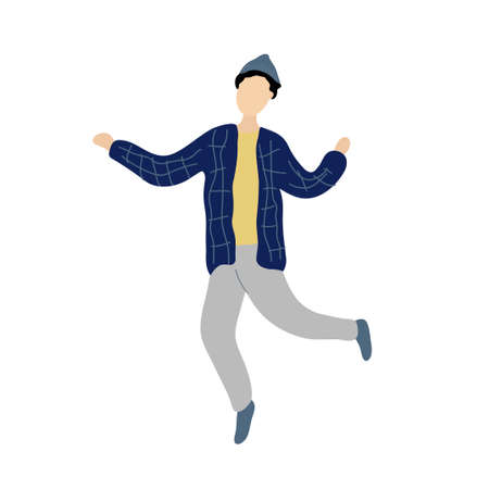 Young dancing tiny stylish man.Vector flat modern beauty style illustration icon design. Isolated on white background. Dancing man, dance, party people concept, dancer, male characterのイラスト素材