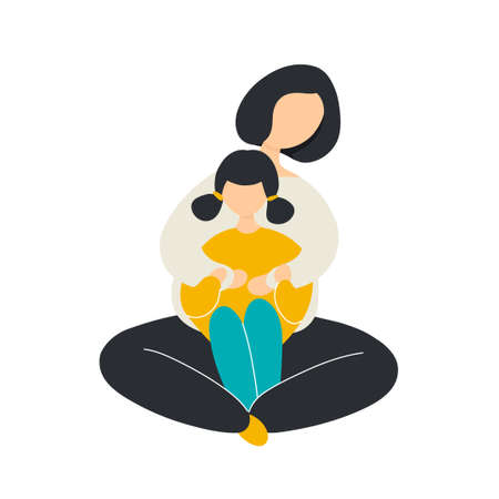 Loving mother hugging daughter from behind. Flat modern trendy style.Vector illustration character icon. Isolated of white background. Happy family relationship concept.のイラスト素材