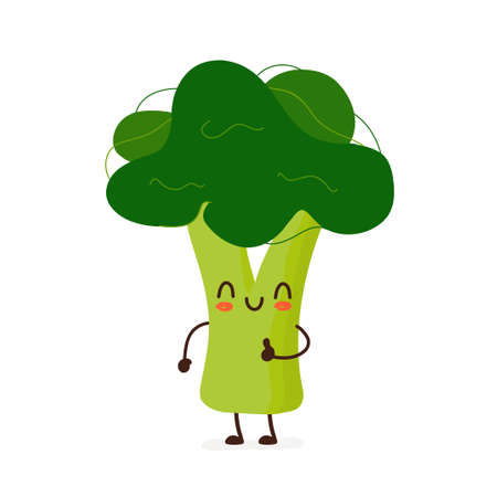 Happy smiling funny cute broccoli. Vector flat cartoon character illustration icon design. Isolated...