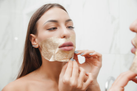 A young girl with a mask on her face. cosmetic procedures. beauty salon and cosmetology.の写真素材