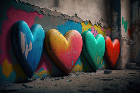 graffiti heart painted on a concrete wall. Concept of love emotion or Valentine's Day. Abstract love vertical background or texture with copy space. generative AIの素材