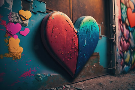 graffiti heart painted on a concrete wall. Concept of love emotion or Valentine's Day. Abstract love vertical background or texture with copy space. generative AIの素材