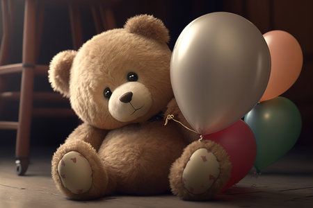 teddy bear with balloons. generative AIの素材