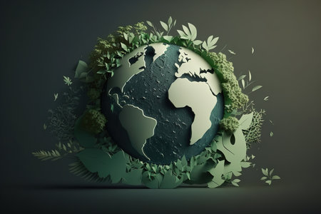 planet earth from leaves. Concept of reforestation and planet health, earth day .generative aiの素材