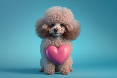 poodle with a heart-shaped balloon on a blue background. Generative AIの素材
