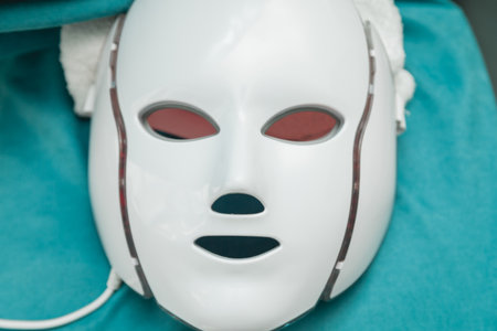 LED mask for facial rejuvenation. glows in different colors.の写真素材