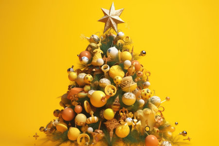 Christmas concept.interesting christmas tree on yellow background. Generative AIの素材