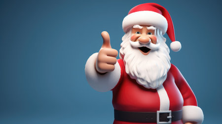 Santa Claus showing thumbs up, 3D rendering. Santa Claus figurine on a studio background.の素材