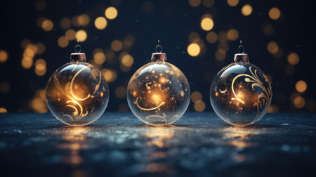 Christmas ornaments ball. Set Transparent glass Christmas balls. Realistic 3d Xmas decoration design. New Year's holiday objects.の素材