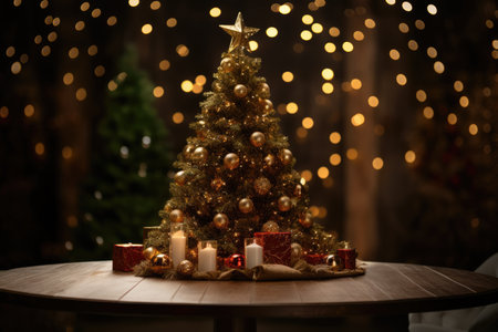 Beautifully decorated snow-covered Christmas tree in a cold winter landscape. Christmas and New Yearの素材