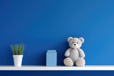 Children's room with a bright blue wall, interior details. minimalismの素材