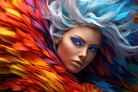 Beauty model girl with colorful dyed hair. Haircut. Colorful hair. Portrait of a beautiful girl with dyed hair, professional hair coloring. Hair coloringの素材