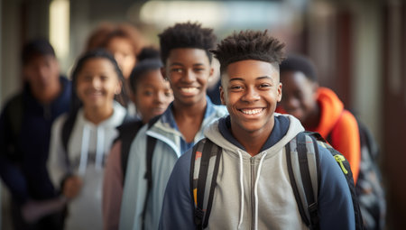 portrait on the street - Smiling guys and girls students on the street - Concept of a happy lifestyle and friendship.の素材