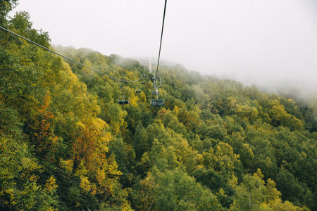 Cable car to Mount Cheget, located opposite Mount Elbrus in the Caucasus, Russia. Elbrus region. open cable carの写真素材