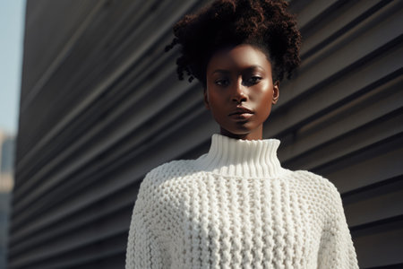 Young African American woman wearing white sports jacket, isolated on gray background, happy and smiling posing for fashion magazineの素材