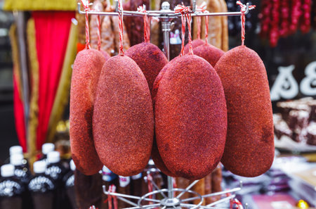 pastirma or basturma at a street market.の写真素材