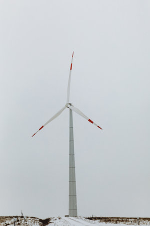 turbines in the meadow. wind turbines in Nevinnomyssk in winter weather. Kochubeevskaya wind power...