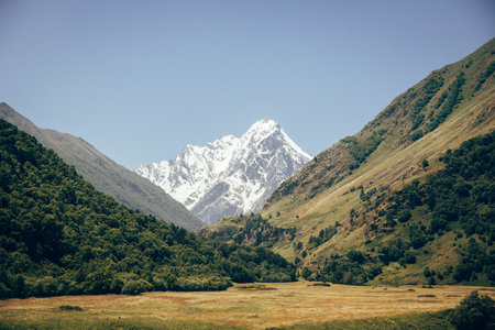 View of the snow-capped peaks of the Chegem Gorge. Kabardino-Balkaria. Majestic natural landscapes...