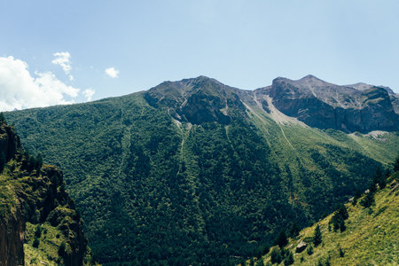 View of the snow-capped peaks of the Chegem Gorge. Kabardino-Balkaria. Majestic natural landscapes...