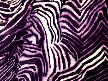 Zebra Stripes. Violet and white background. Artistic Animal Print. Watercolor hand drawn pattern.