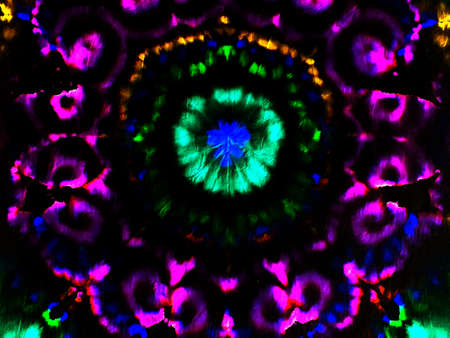 Psychedelic Neon Disco Concept. Multicolor Geo Circles. Technological Theme. Reflex Neon. Shimmer...