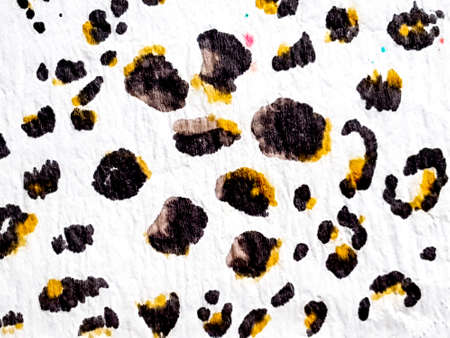 Leopard Print Art. Boho Cheetah Background. Beige Brown Splatter. Vintage African Print. Watercolor Leopard Print Art. Orange Black Wildlife Pattern. Abstract Tile.の写真素材