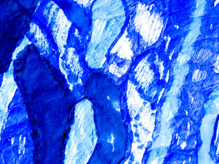 Dirty art texture. Splashes, drops. Dirty art with crumples paper effect.  Tie dye background. Batik brush. Blue and white Grunge Vintage Watercolor wallpaper artwork. Mineral stone texture.の写真素材