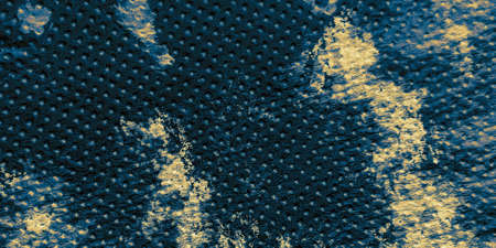 Denim Rough Texture Paint. Indigo Blue Tint Splashes. Grungy Tonal Canvas. Gold Shabby Tie Dye...