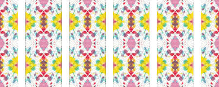 Seamless Tie and Dye Texture. Ethnic Abstract. Bohemian Floral Prints. Rainbow Hippie Borders. Graphic Tile pattern. Multicolor Batik. Watercolor Bohemian Tile. Bleach Dye.の写真素材