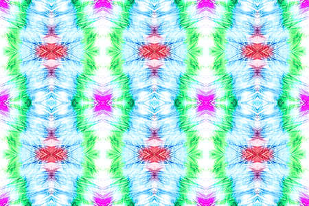 Dye Faded Fabric. Pink Summer Folk. Tie Dye Wash. Lilac Blue Floral Motif. Violet Green Design....