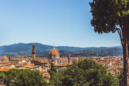 Amazing view of Florence city from the hill, Italy. Beautiful sunny day.の写真素材