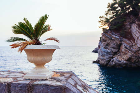 Amazing view of the sea from the hill near Petrovac city, Montenegro. Amazing evening sky.の写真素材