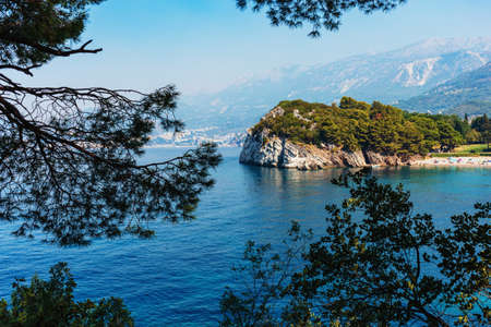 Amazing view of the sea near Budva city from the hill, Montenegro. Beautiful sunny day.の写真素材