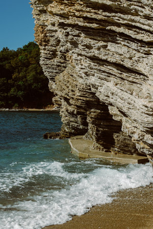 Amazing view of the Adriatic sea and rocks on the beach. Travel destination in Montenegro.の写真素材