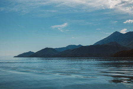 Amazing view of Skadar Lake and beautiful mountains on a sunny morning. Travel destination in Montenegro.の写真素材