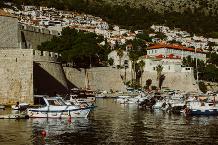 Amazing view of Dubrovnik old city and the sea in a sunny day. Travel destination in Croatia.