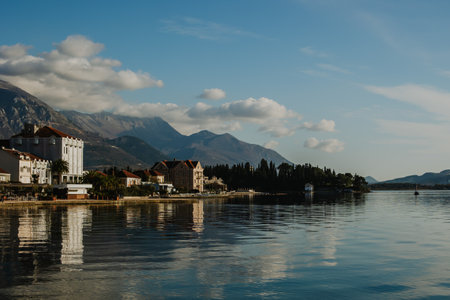 Amazing view of Tivat and the sea in a sunny day. Travel destination in Montenegro.の写真素材