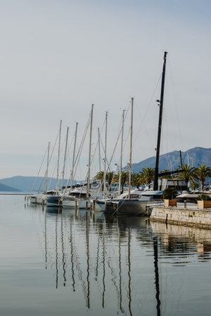 Amazing view of yacht marina Porto Montenegro in Tivat, Montenegro. beautiful sunny day. Travel destination in Montenegro.の写真素材